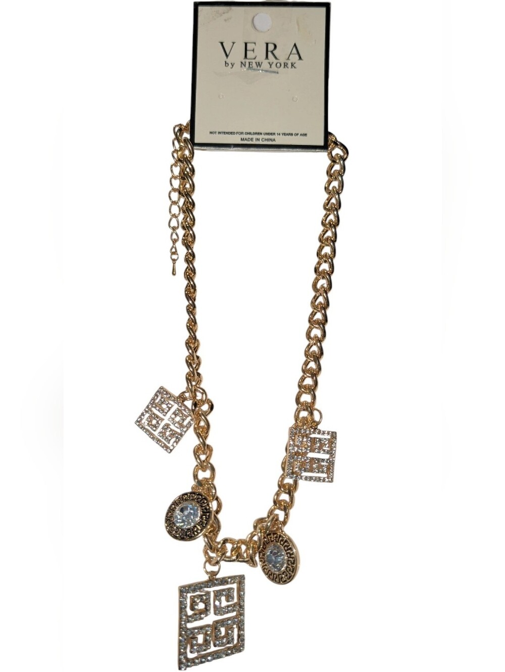 Gold Crystal Geometric Pendant Necklace - Women Jewelry - Picture 3 of 3